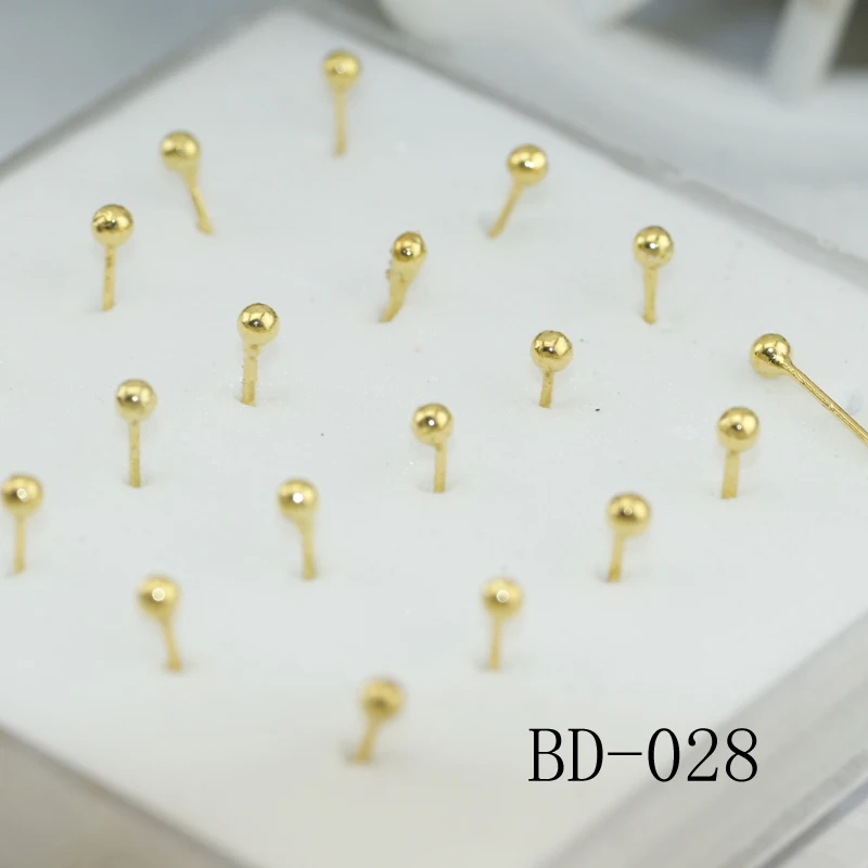 Box gold Color Fashion Body Jewelry Ball Shape Nose Stud Nose for Women Girl Set Piercing Accessories Bijoux Nose Ring 2mm 3mm