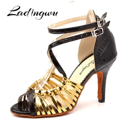 Ladingwu Dance Schuhe Frauen Krokodil textur PU Salsa Dance Schuhe ladys Einzigartige Design Paty Ballsaal Latin Dance Schuhe Gold