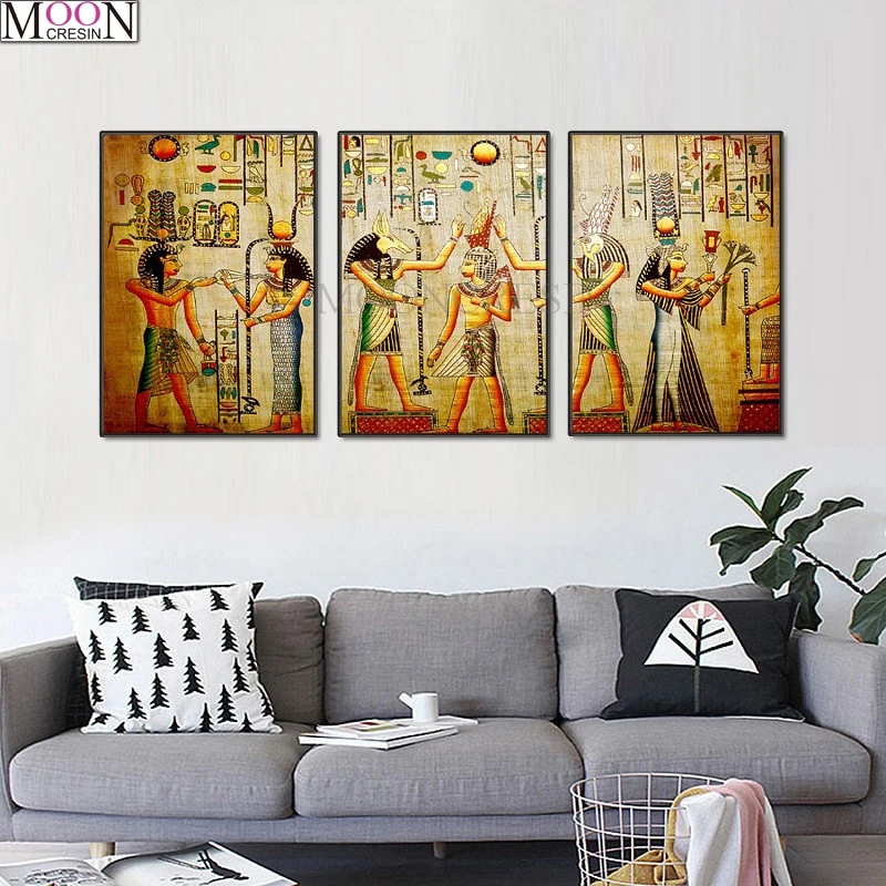 

Triptych DIY Diamond Painting Cross Stitch Ancient Egypt Picture Diamond Embroidery Square Full Drill Diamond Mosaic Decoration