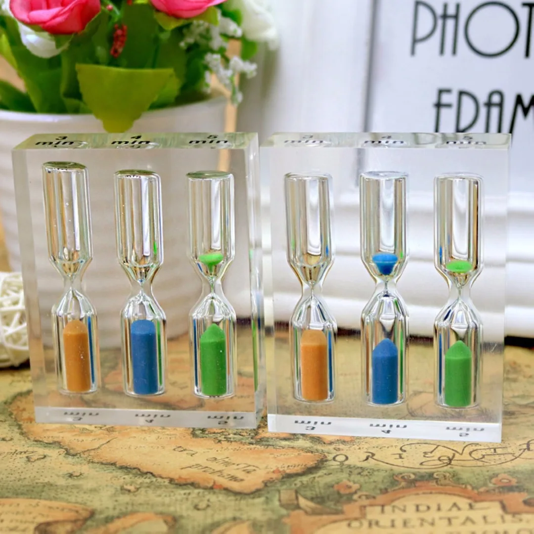 New Timer Hourglass 3,4,5min Sand Clock Sandglass Acrylic for Tea Cafe Child Gift