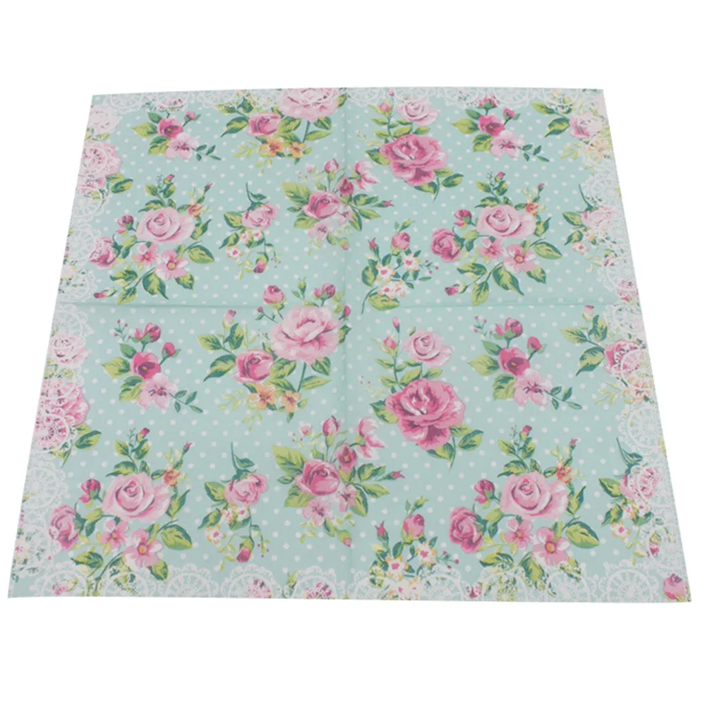 33x33cm 20X Beverage Paper Napkins Rose Green Napkins Decoration Serviettes Event & Party Tissue Supplies