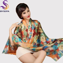 [BYSIFA] Silk Scarf Plus Size Broadened Silk Women's Silk Scarf Shawl Female Scarf New Winter Orange Coffee Women Long Scarves