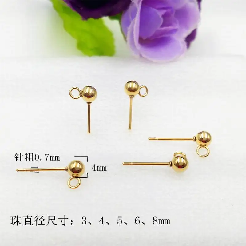 200PCS/lot Stainless Steel Ball Shape Earrings Finding For Jewelry Making DIY Ear Pin Earring Component