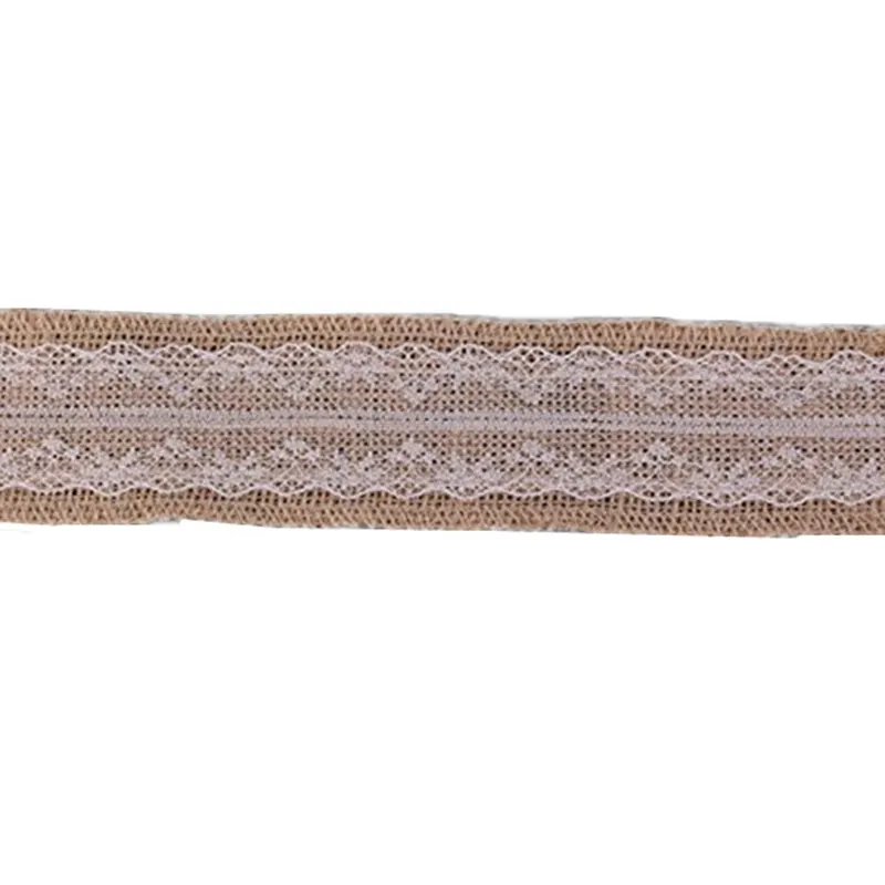 Natural Jute 2m Burlap Hessian Ribbon with Lace Detail,  5cm Widths Party Wedding Decoration Lace Trim  AA8002