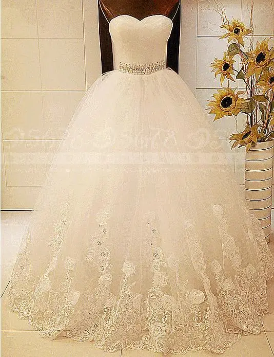 BANVASAC 2018 Pleat Strapless Lace Embroidery Ball Gown Wedding Dresses Real Photos Crystal Sash Backless Bridal Gowns