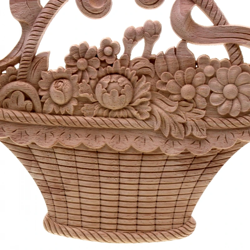 RUNBAZEF Solid Wood Applique Rose Carving Flower Basket European Style Furniture Patch Home Decor Wedding Decoration Miniature