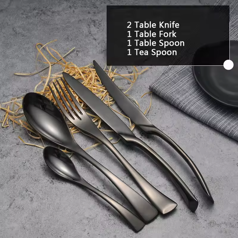 Black Cutlery Set Stainless Steel Western Food Tableware Sets Dinner Teaspoon Fork Steak Knife Dinnerware