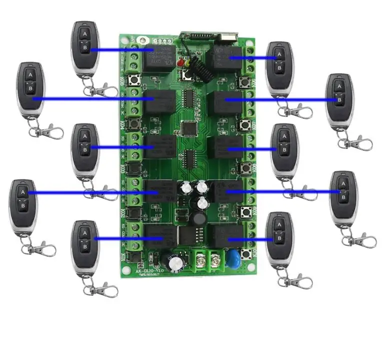 433mhz  DC 12V  10ch  RF  wireless remote control switch   learning code   lamp