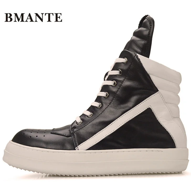 Bmante Men Shoes High-TOP Ankle Boots Genuine Leather Men's Sneaker Luxury Platform Lace-up Zip Winter Shoes Gothic Dark Owen