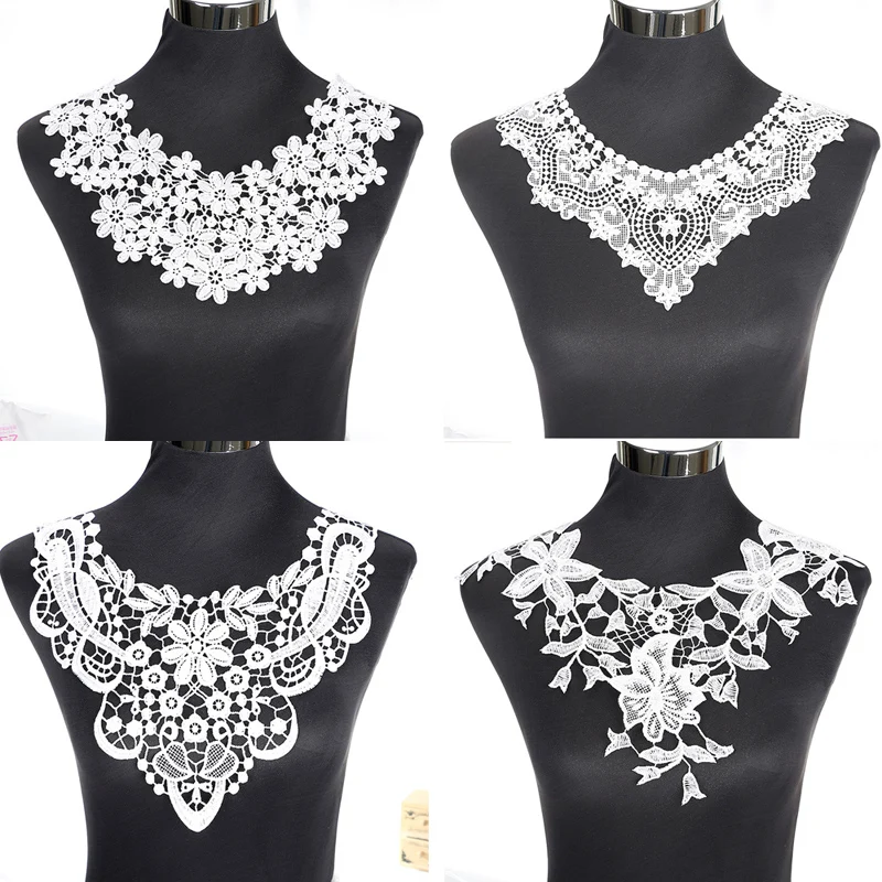 

1Pcs White Fine Venise Lace Fabric Dress Applique Blouse Sewing Trims DIY Neckline Collar Costume Decoration Accessories