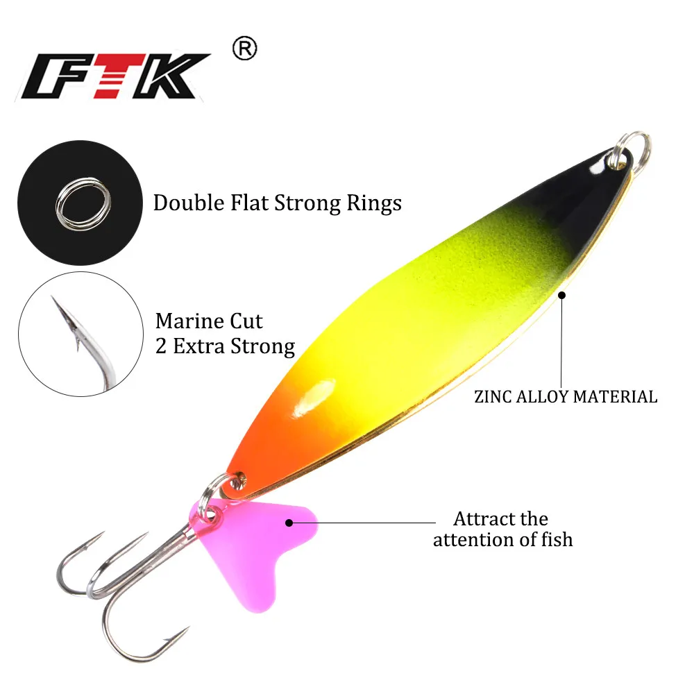 FTK 1pc Fishing Lure 24g 28g 35g Double Spoon Lure With Treble Hook Carp Spinner Bait Metal Jigging Hard Bait For Pike Fishing