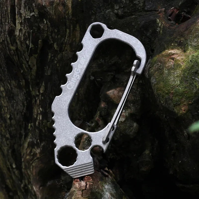 QingGear Stonewashed TC4 Titanium Carabiner Multi purpose Outdoor Kit Pry Tip Screwdriver Bottle Opener Box Opener Special gift