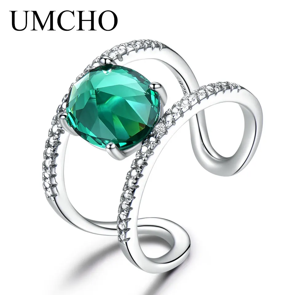 UMCHO Created Emerald Gemstone Ring 925 Sterling Silver Rings For Women Special Rivets Design Fashion Party Jewelry Wholesale