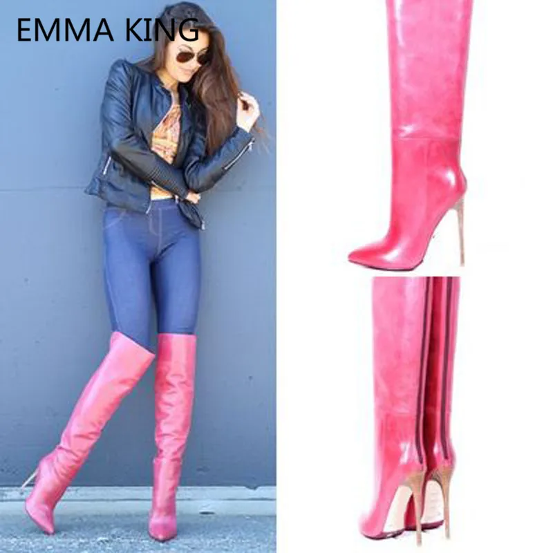 

2020 New Pink Spring Over The Knee Boots For Women Pointed Toe Sexy High Heels Ladies Runway Trendy Shoes Woman Thigh High Boots