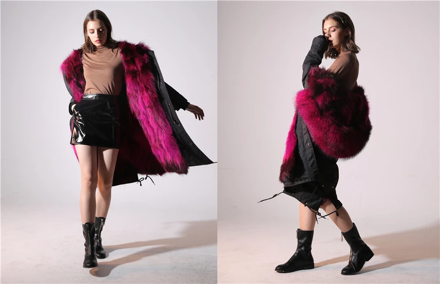 Echter Pelzmantel Winterjacke Damen Langer Parka Wasserdicht Großer Natürlicher Waschbärpelzkragen Kapuze Dick Warm Echter Fuchspelz-Futtermantel – Detail 35