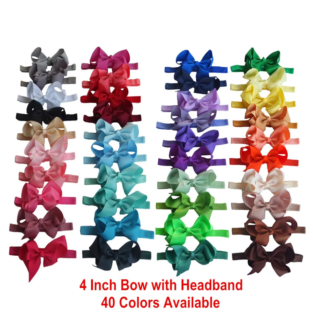 40 PCS Jojo Bow Headband 4 inch Hair Bow Stretchy hairbands Nylon Elastic Hair Band Baby Kids Girls Headwear