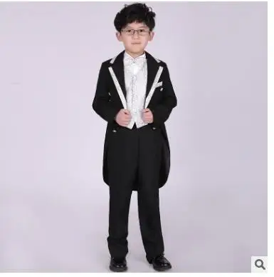 Fashion Style Tuxedo Suits Boys Clothes Set Kids Formal Wedding Blazer Swallow-tailed Coat Kids Party Bow Tie Clothing 5pcs/set