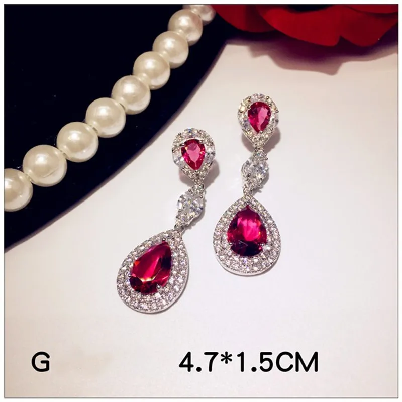 S925 Vintage Drop Earrings For Women Artificial Ruby Red Cubic Zirconia Stone Temperament Luxury Fine Jewelry Top Quality