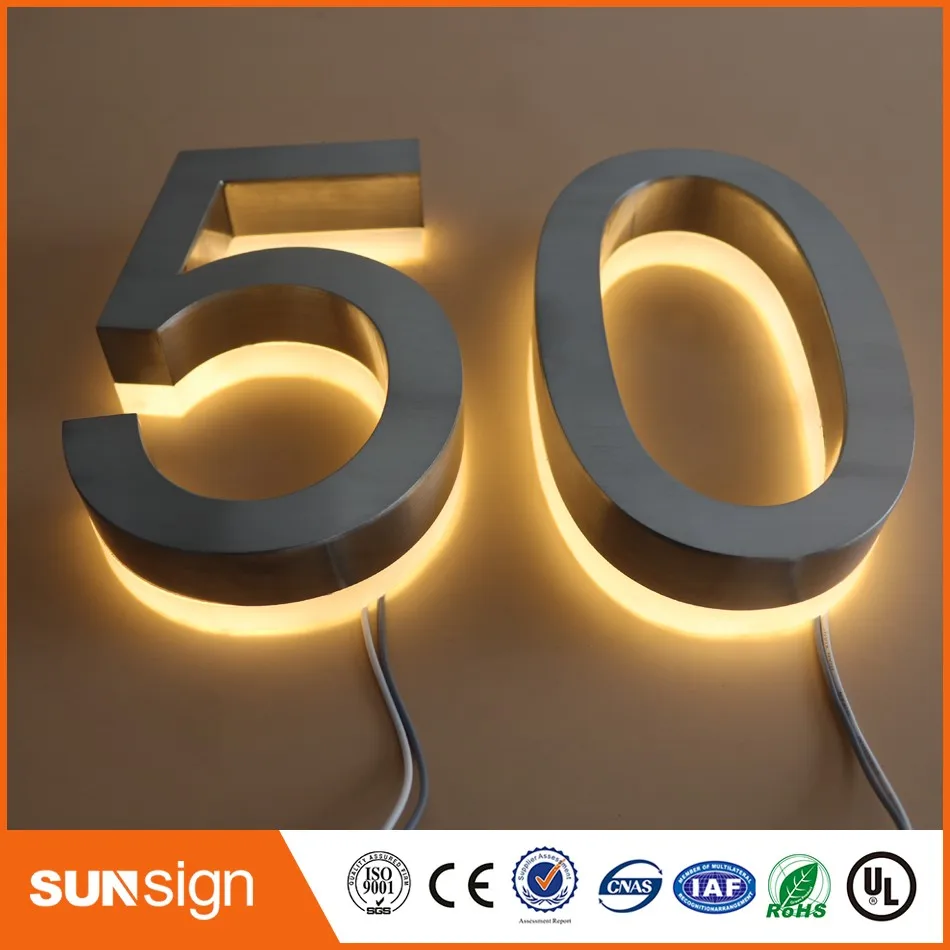 H 30cm Custom stainless steel LED house numbers lighted