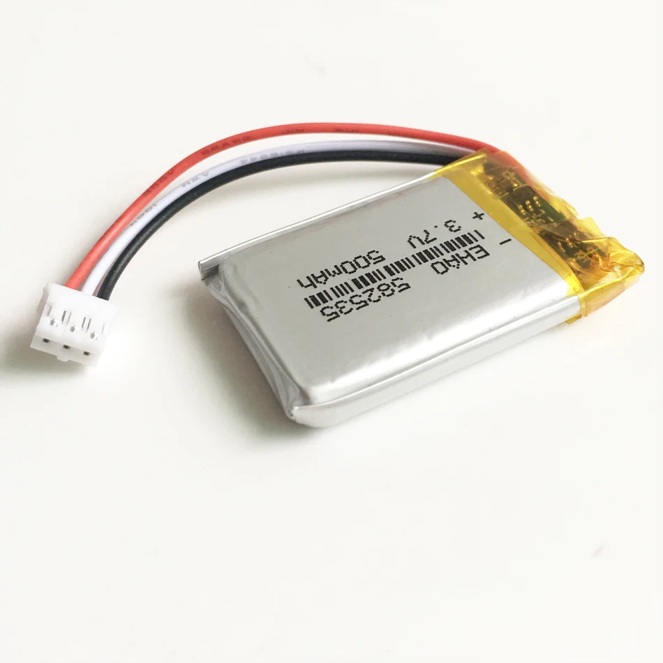 3.7V 500mAh 리튬 폴리머 리포 충전식 배터리, JST PH 2.0mm 3 핀 커넥터 582535, Mp3 GPS 블루투스 카메라 시계 용