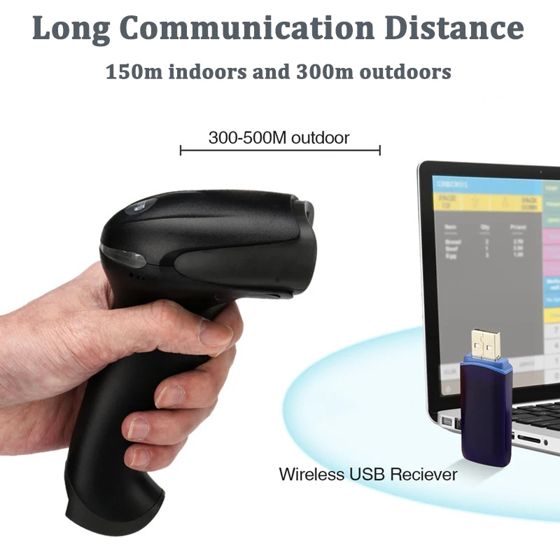 HZTZ  Wireless Laser Barcode Scanner High Scaned Speed Bar Code Reader Scaner For POS and Inventory