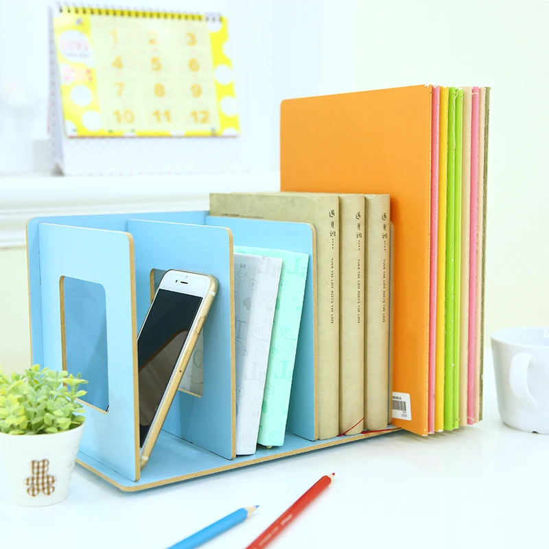 MIRUI Creative colorful wooden DIY desktop storage box Magazine books organize Bookshelf shelves Student school office supplies