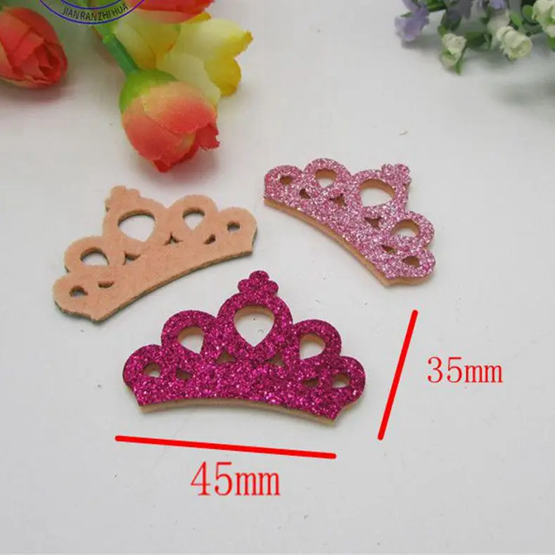 100 adet/grup Glitter deri kumaş sevimli prenses taç yastıklı aplike el sanatları şapkalar için çanta ayakkabı konfeksiyon DIY aksesuarları