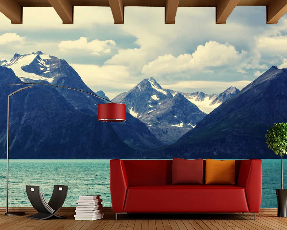 

Natural landscape mountain lake scenery papel de parede,living room sofa TV wall bedroom wall papers home decor mural