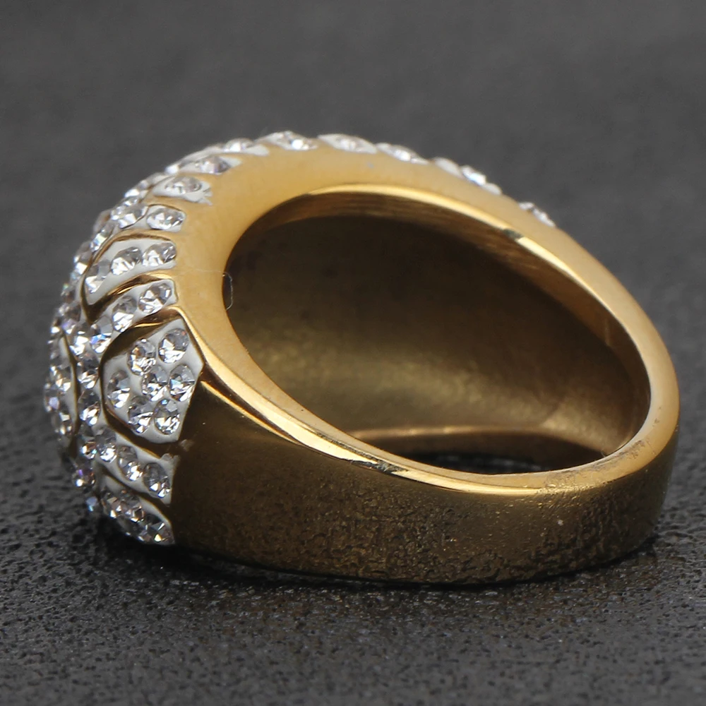 Genuine Gold Color Crystal Pave Stainless steel Rings Wedding Brand Fashion Jewelry Femme Bijoux for Women