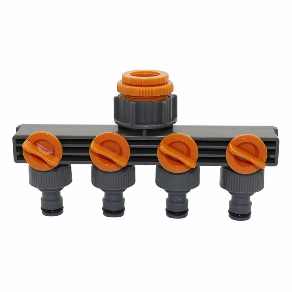 Mangueira Tubo Splitter, Rosca Fêmea Jardim Água Conector, Irrigação Shunt Valve, 4 Way, 1 "a 3/4" a 1/2"