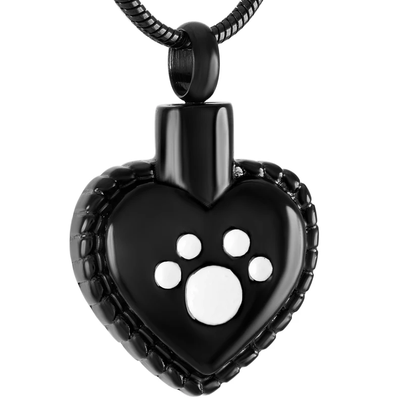 IJD8647 Dog/Cat Paw Pring On My Heart Stainless Steel Cremation Urn Pendant Jewelry Pet memorial necklaces that hold ashes