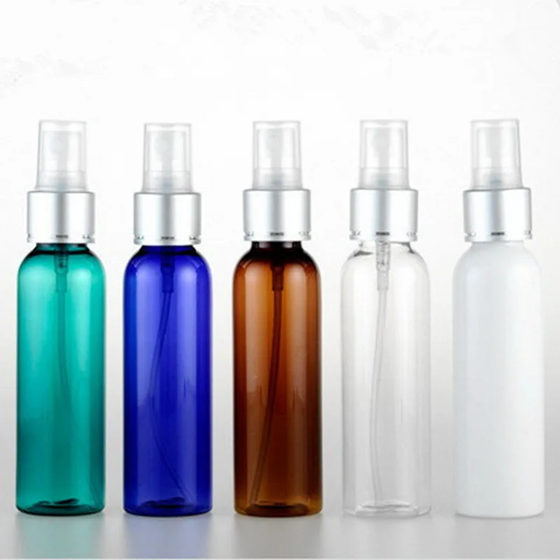 

50PCS/lot 60ml Empty PET Perfume Bottle With Aluminum Anodized Spray Pump Round Shoulder Plastic Cosmetic Liquid Bottle Vials