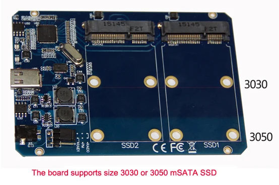 Free Shipping mSATA SSD enclosure USB-C to Dual mSATA adapter USB 3.1 Type C to 2 mini SATA RAID 0 1 Box