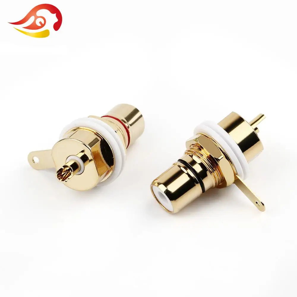 QYFANG RCA Female Socket Chassis CMC Metal Connector Gold Plated 32mm Plug AMP Audio Jack Bulkhead White Cycle Nut Solder Cup