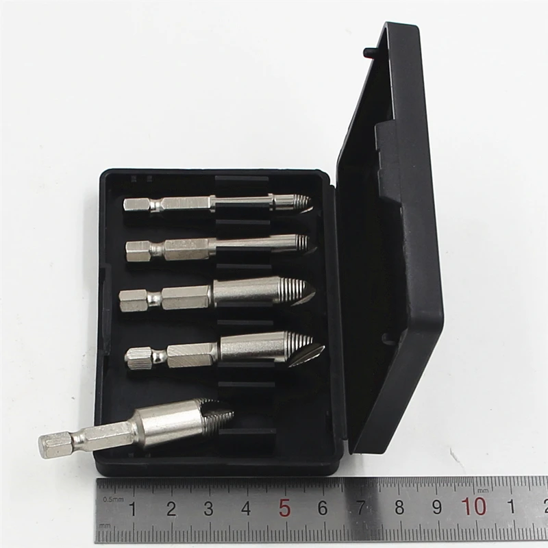 Juego de Extractor de tornillos dañados, herramientas de carpintería para Taladro, Taladro Manual, doble extremo, 5 uds.