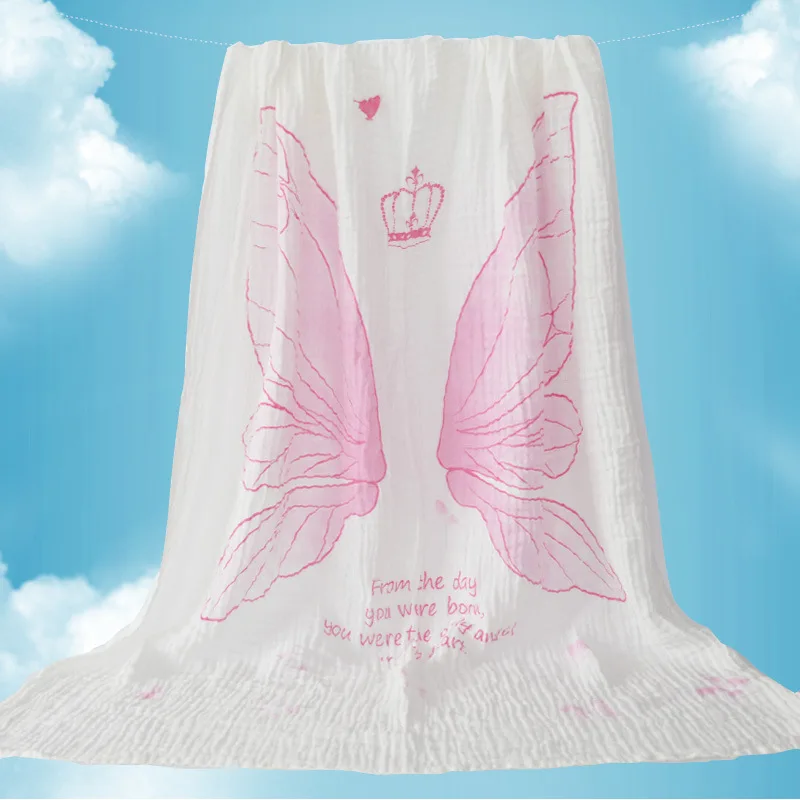 2024 New Air Conditioning Blanket Girls Angel Wings Muslin Cotton Infant Holds Baby Blankets Towel 115x120cm