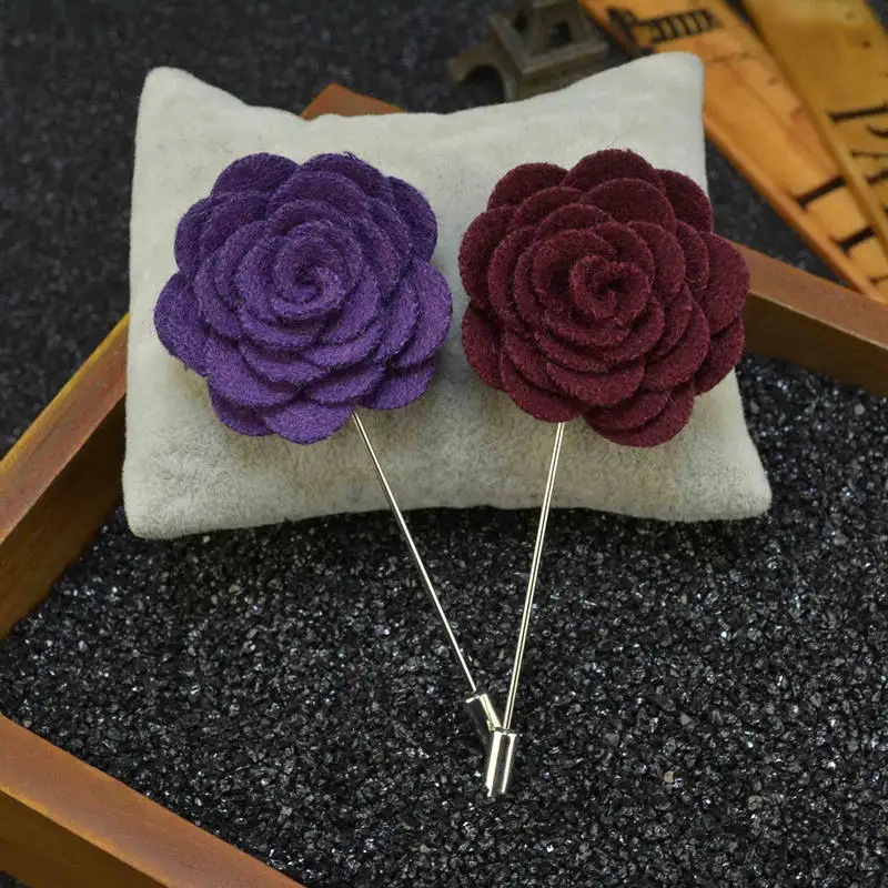 Free shipping , 20 pcs/lot , 1.37 inch Wool Felt Rosette Men's Lapel Pin , Mens Handmade Wedding Boutonniere, Brooches