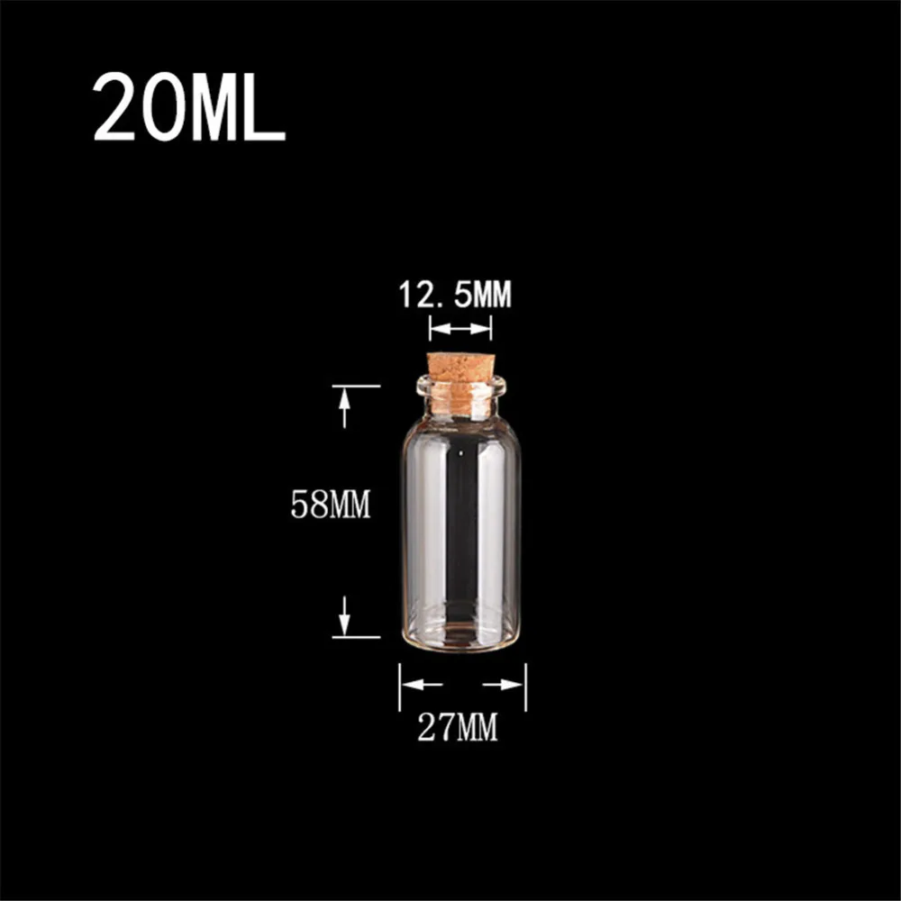 100pcs 20ml Cute Mini Glass Bottle with Corks Small Glass Jars Gift Bottles Factory Wholesale Wedding Wish Gift Jar