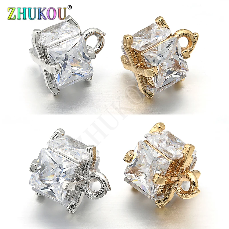 7*7mm Brass Cubic Zirconia Charms Pendants Links, Mixed Color, Hole: 1mm, Model: VD250