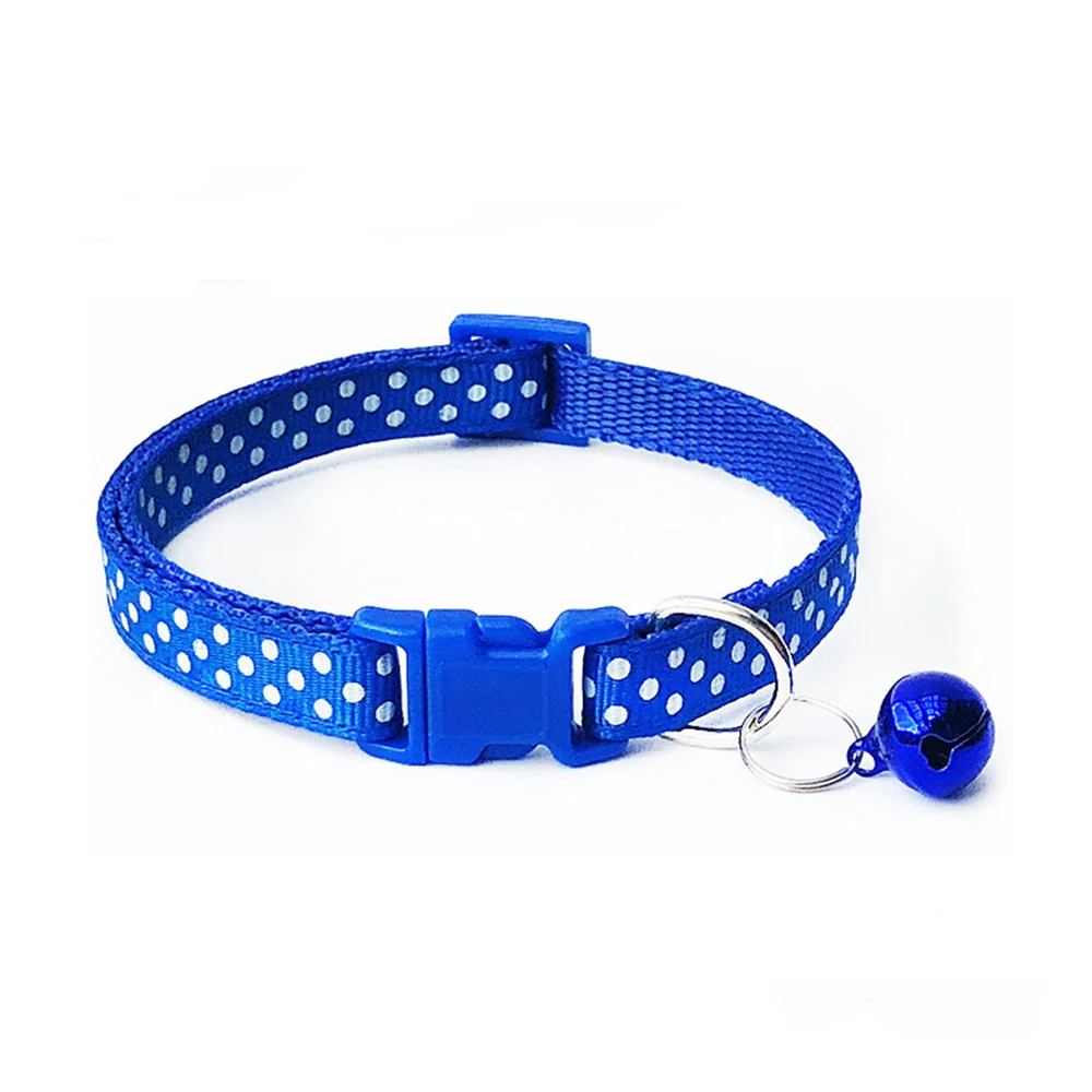 240pcs/lot Adjustable Polka Dot Print Nylon Dog Puppy Cat Pet Collar Necklace with Bell