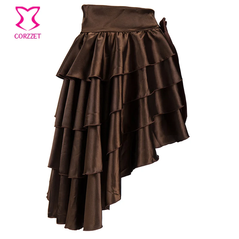 Gonne per le donne brown asymmetical multistrato raso gotico vittoriano vintage steampunk gonna corsetto partita sexy ruffle skirt