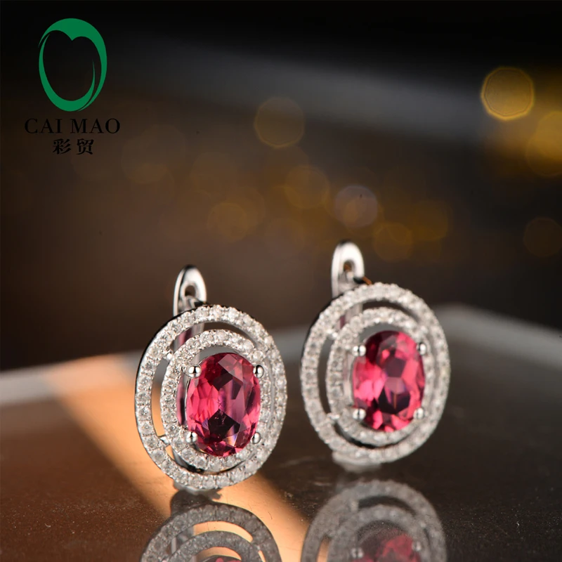 Caimao Jewelry 14KT White Gold 5x7mm Oval Cut Good Pink Tourmaline  Diamond Engagement Earrings free shipping