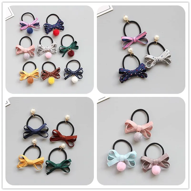 Boutique 60pcs Fashion Cute Velvet Bow Elastic Hair Bands Pom Pom Bowknot Ponytail Holder Princess Headwear Hair Accessories