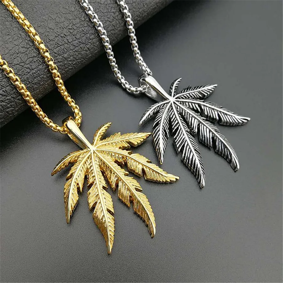 

2019 Newest Stainless Steel Hemp Leaf Pendant Necklace for Women/Men Gold Color Jamaica Esserteauiana Necklace Hip Hop Jewelry