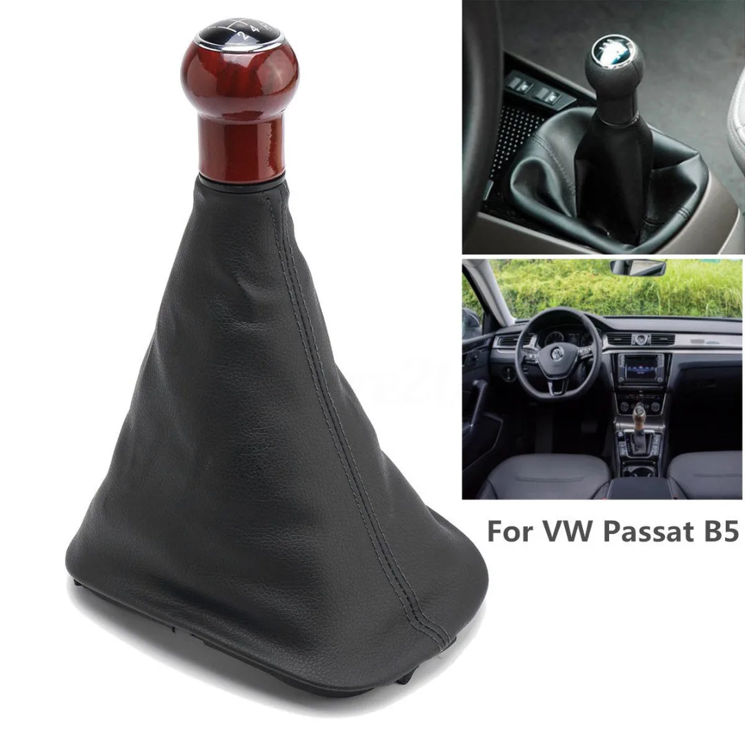 JX-LCLYL 5 Speed Wood Gear Shift Knob Stick Gaiter Boot For VW Golf Passat B5 Jetta 99-04