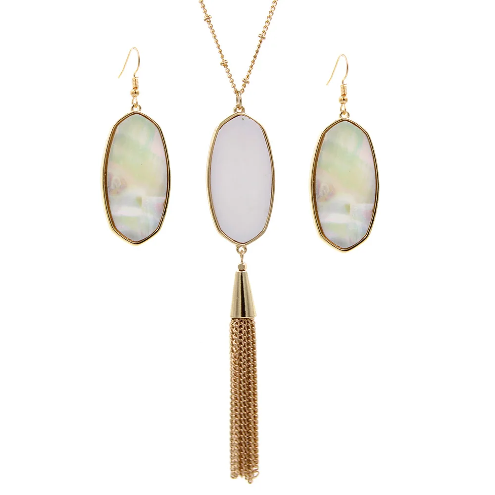 

Wholesale 6 Set Lot Statement Oval Pendant Necklace + Drop Earrings Jewelry Set Imitation Abalone Shell IVORY MOTHER OF PEARL