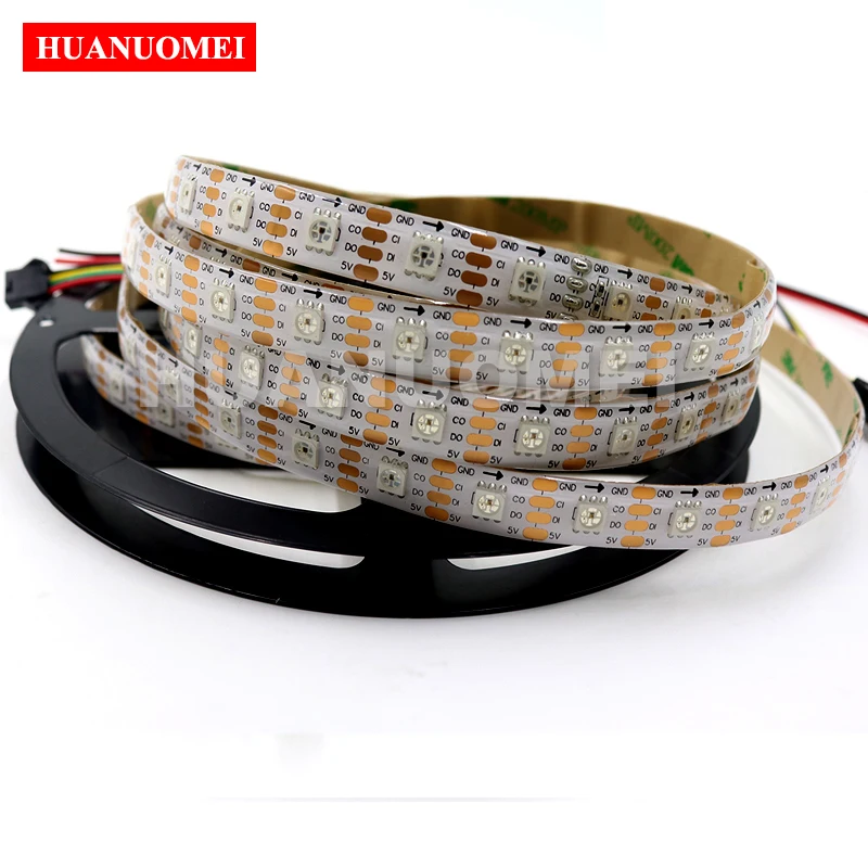 5M 72LEDs/M 72Pixels HD107S Addressable RGB LED Strip 5050 SMD Pixel Light 5V APA107 DATA CLOCK White PCB Waterproof IP65 Tape