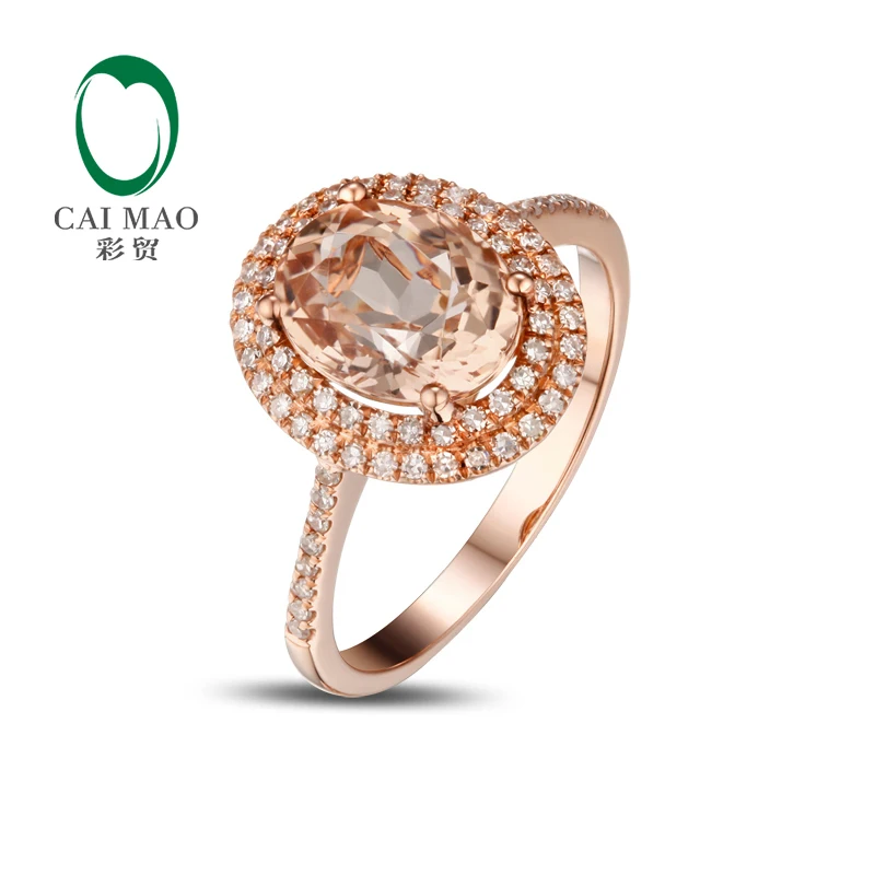 

2.23ct VS 7x9mm Oval Morganite Pave Diamond Real 14k Rose Gold Engagement Ring