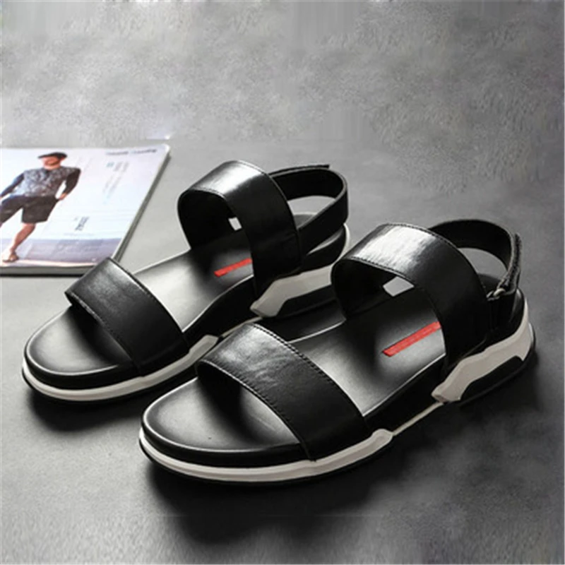 Bmante Genuine Leather Men Beach Sandal Basic Luxury Slip Summer Shoes Concise Roma Popular Flat Slippers Male Dress Sandals