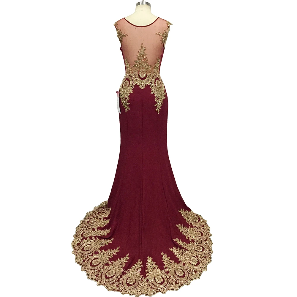 Robe de Soiree Longue Gold Lace Appliques Mermaid Evening Dress Dubai Arabic Evening Gowns Formal Evening Party Dress